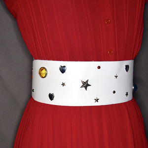 80s Vintage Jill Stuart Wide Studded White Belt M